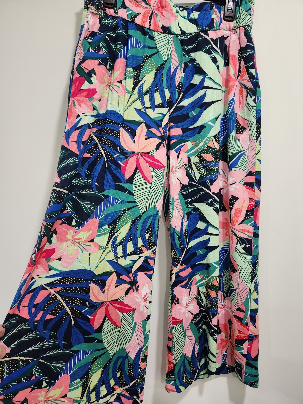 LOFT Tropical Floral Wide-Leg Pants in Navy, Pink & Mint Nwot